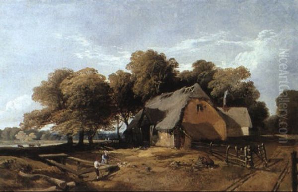 Feeding The Fowl (old Saw Mills, Gunton Park?) Oil Painting by John Middleton