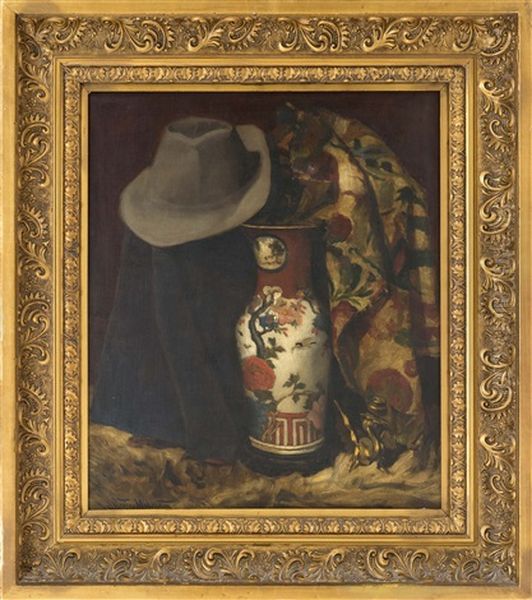 Still Life Of A Hat And Porcelain Oil Painting by Stanley Grant Middleton