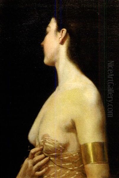 Exotic Woman Wearing A Gold Arm Cuff Oil Painting by Stanley Grant Middleton