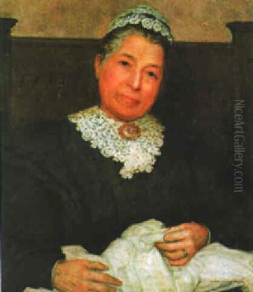 A Portrait Of A Lady Seated, Sewing A Garment Oil Painting by William Midgley