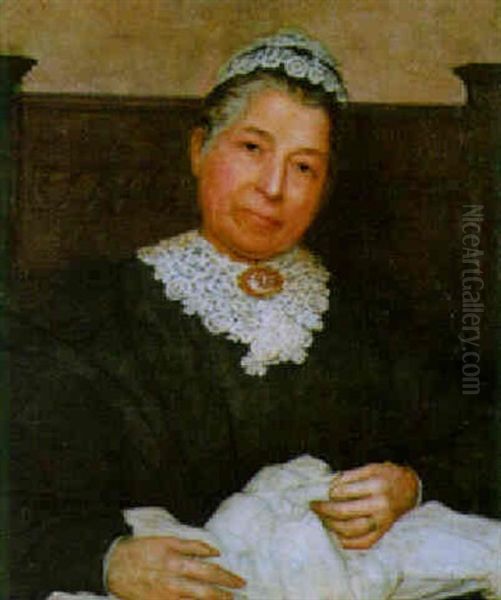 Portrait Of A Lady Sewing A Garment Oil Painting by William Midgley