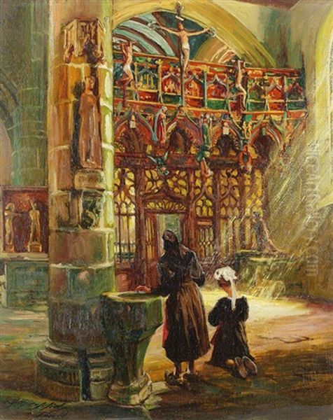 Interieur Der Kapelle St. Fiacre Oil Painting by Arthur Midy