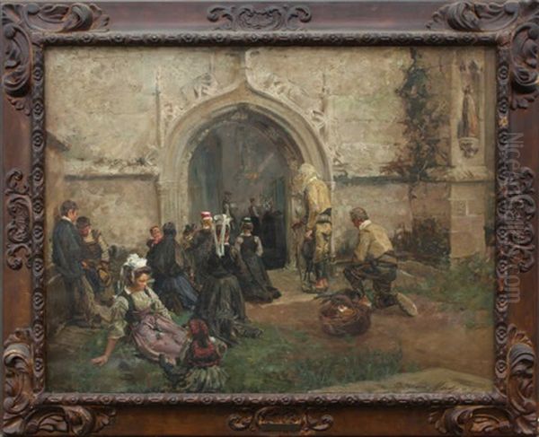 Eglise Du Faouet, Bretons Et Bretonnes Priant Oil Painting by Arthur Midy