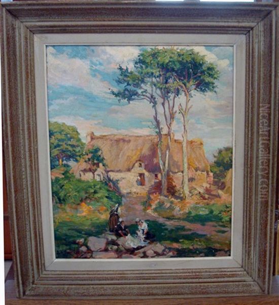 Lavandieres Pres De La Chaumiere A St. Fiacre Pres Faouet Oil Painting by Arthur Midy