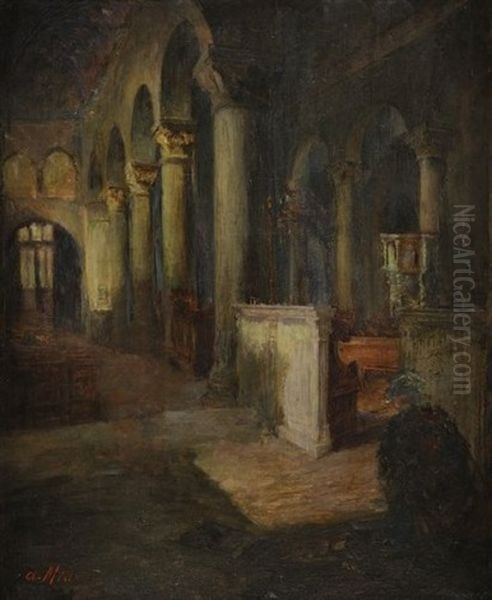 Interieur D'eglise Avec Son Emissaire Oil Painting by Arthur Midy