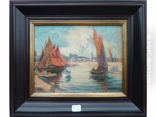 Scene De Port Animee Oil Painting by Arthur Midy