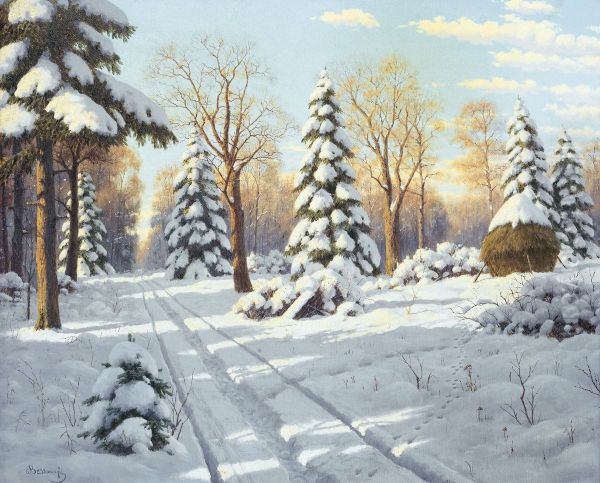 Track Through The Snow Oil Painting by Boris Vasilievich Bessonov