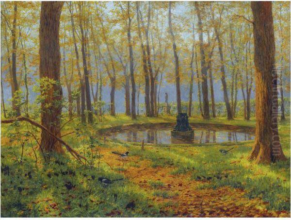 The Park In Autumn Oil Painting by Boris Vasilievich Bessonov