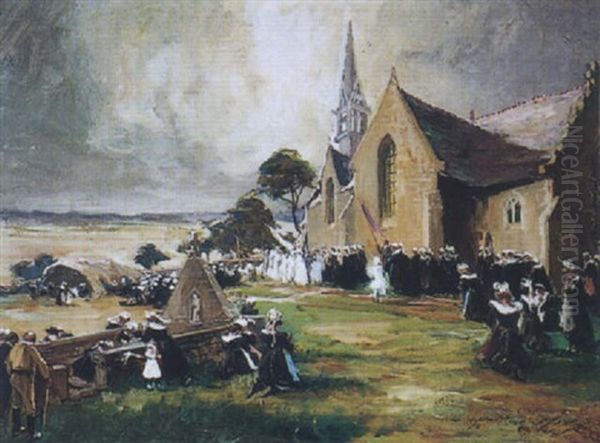 Jour De Pardon En Bretagne La Procession Oil Painting by Arthur Midy