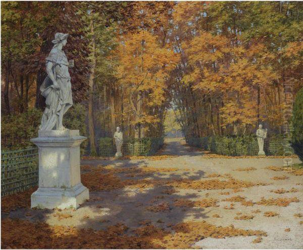 Park In Autumn Oil Painting by Boris Vasilievich Bessonov