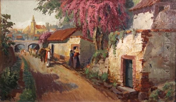 Mexican Village Oil Painting by Arthur William Best