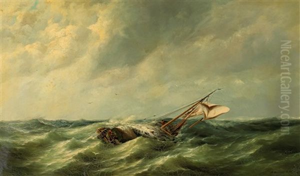 Fishing Boat In Rough Seas Oil Painting by Rein Miedema