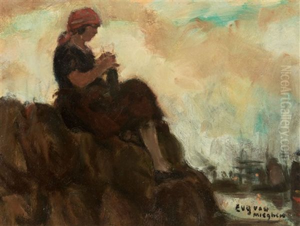 Harbour Girl Oil Painting by Eugene van Mieghem