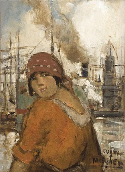 Girl In The Port (ca. 1927) Oil Painting by Eugene van Mieghem