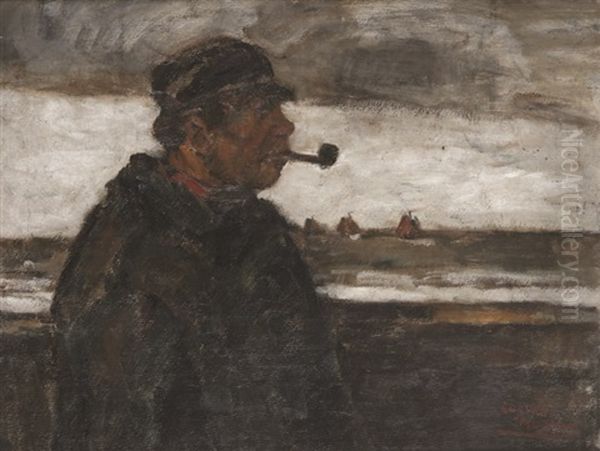 Pecheur A La Pipe Devant La Cote Oil Painting by Eugene van Mieghem