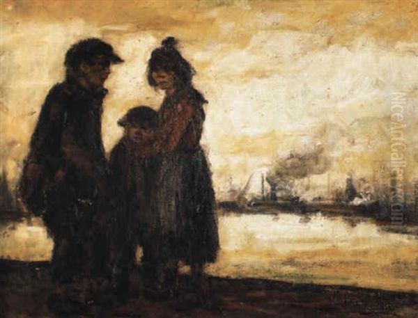 Enfants Des Bassins (soir) Oil Painting by Eugene van Mieghem