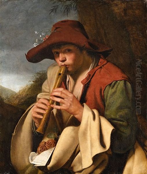 Boy Playing A Flute (il Pifferaio) Oil Painting by Jan Miel