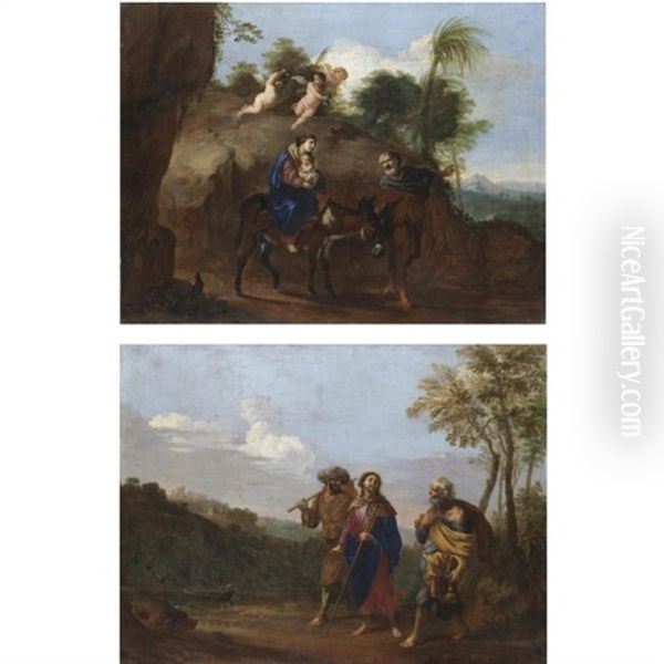 La Fuga In Egitto (+ Cristo Sulla Strada Di Emmaus; Pair) Oil Painting by Jan Miel