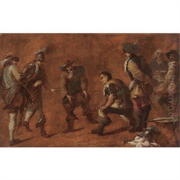 A Study Of Soldiers Playing Boccia Ball Oil Painting by Jan Miel