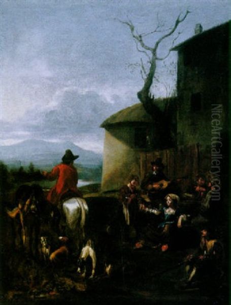 Peasants Resting At An Inn After The Hunt Oil Painting by Jan Miel