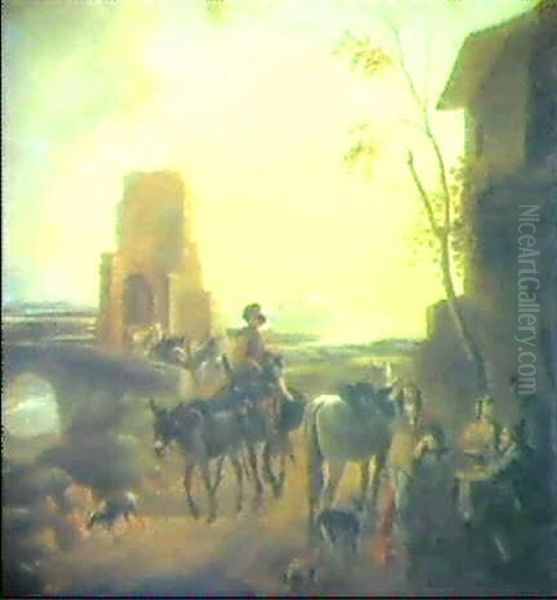 Vor Dem Wirtshaus. Oil Painting by Jan Miel