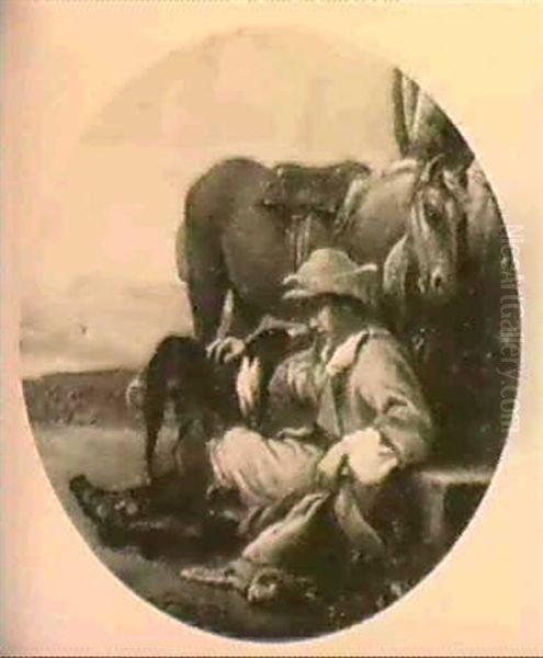 A Hunter Resting After The Chase With His Horse And Hound Oil Painting by Jan Miel