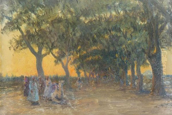 Nordafrikaner In Einer Allee Bei Abendstimmung Oil Painting by Leopold Alphons Mielich