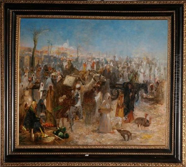 Vue Du Marche Au Caire Oil Painting by Leopold Alphons Mielich