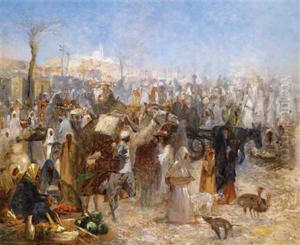 Markt Vor Einer Orientalischen Stadtkulisse Oil Painting by Leopold Alphons Mielich