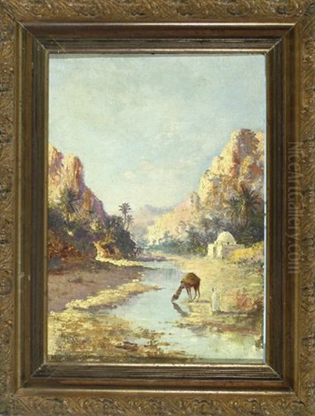 Orientale Mit Dromedar Am Fluss Oil Painting by Leopold Alphons Mielich