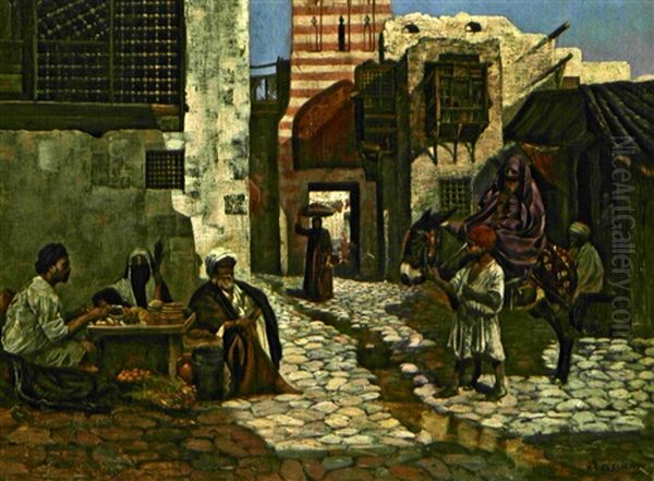 Markt In Kairo Oil Painting by Leopold Alphons Mielich