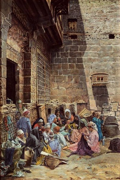 Im Hof Eines Hauses In Kairo Oil Painting by Leopold Alphons Mielich