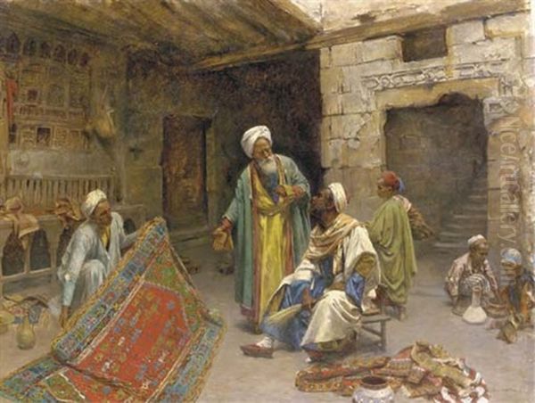 At The Bazar: The Carpet Seller Oil Painting by Leopold Alphons Mielich