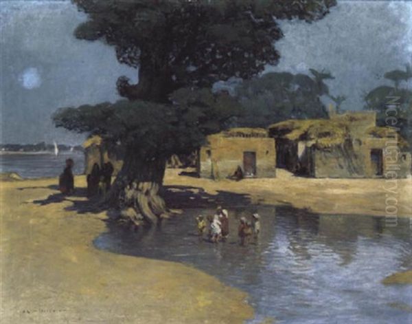 Nillandschaft Mit Badenden Kindern Im Vordergrund Oil Painting by Leopold Alphons Mielich