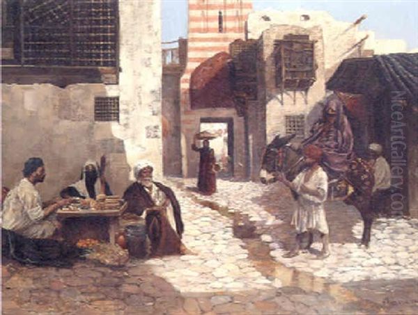 An Arab Street Market Oil Painting by Leopold Alphons Mielich