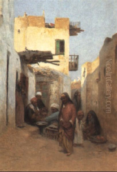 A Street Scene In Deuerdache, Near Cairo Oil Painting by Leopold Alphons Mielich