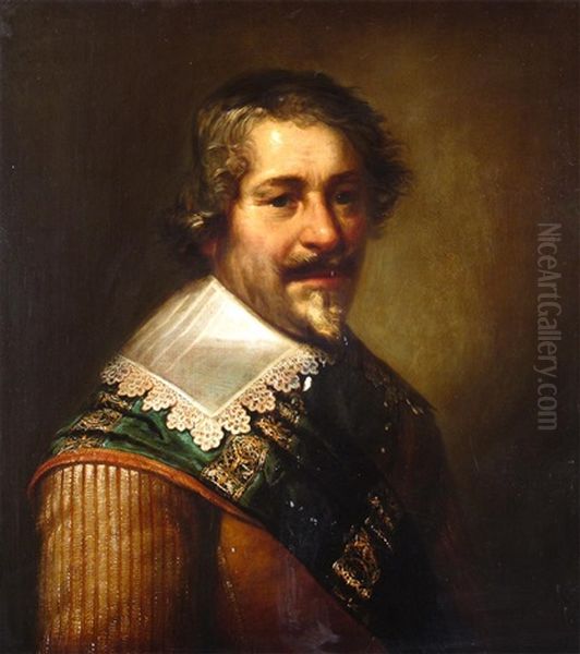 Portrait Of A Gentleman, Head And Shoulders, Wearing A Buff Tunic And A Green Sash Oil Painting by Jan van Miereveld