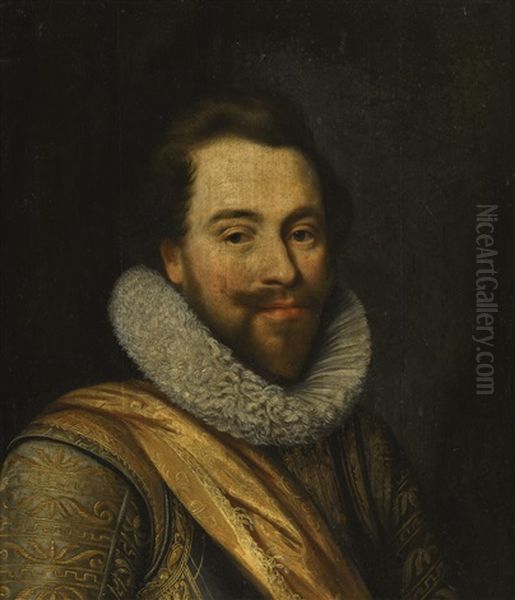 Portrait Of Johan Ernst Van Nassau Siegen (1582-1617), Half-length, Wearing Armour With A Pink Sash And Ruff Oil Painting by Michiel Janszoon van Mierevelt