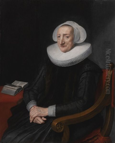 Portrait Of A Lady, Aged 78, Three-quarter Length, Seated, With Ruff And Bonnet Oil Painting by Michiel Janszoon van Mierevelt