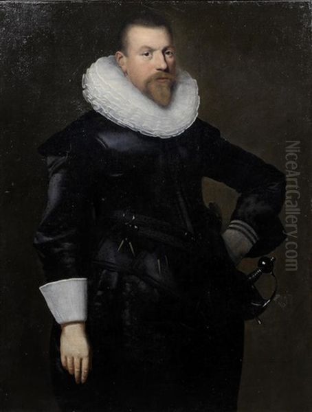 Portrait Of A Gentleman, Three-quarter-length, In Black Costume Oil Painting by Michiel Janszoon van Mierevelt