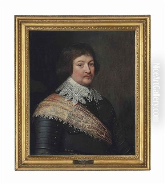 Portrait Of Bernard Of Saxe-weimar (1604-1639), Half-length, In Armour, With A Lace Collar And An Embroidered Sash Oil Painting by Michiel Janszoon van Mierevelt