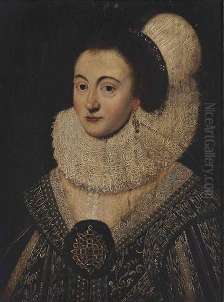 Portrait Of Elizabeth, Queen Of Bohemia (1596-1662), The Winter Queen, Bust-length, In A Black Embroidered Bodice And Lace Ruff, With A Jewelled Caul Oil Painting by Michiel Janszoon van Mierevelt