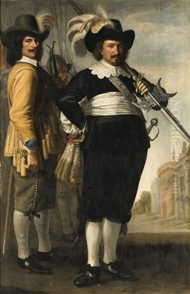 Portrait En Pied De Deux Officiers Oil Painting by Michiel Janszoon van Mierevelt