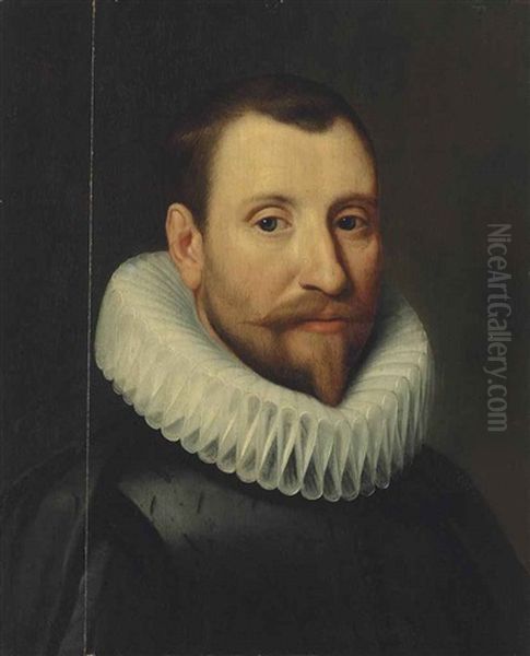 Portrait Of A Gentleman, Bust-length, In A Black Coat And White Ruff Oil Painting by Michiel Janszoon van Mierevelt