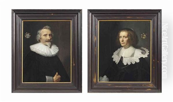 Portrait Of Jan Van Der Haer (1573-1646); Portrait Of Maria Van Kinschot (1589-1648) (pair) Oil Painting by Michiel Janszoon van Mierevelt