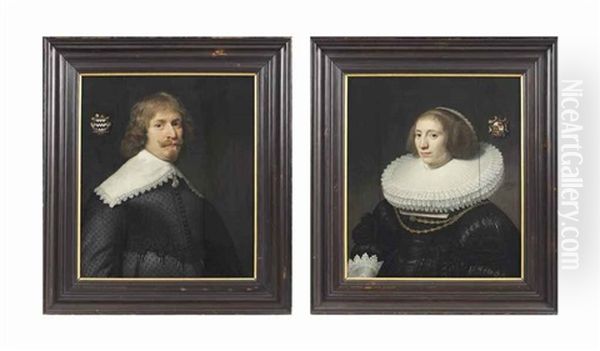 Portrait Of Jan Van Der Haer (1609-1665); Portrait Of Levina Ockers (1607-1678) (2 Works) Oil Painting by Michiel Janszoon van Mierevelt