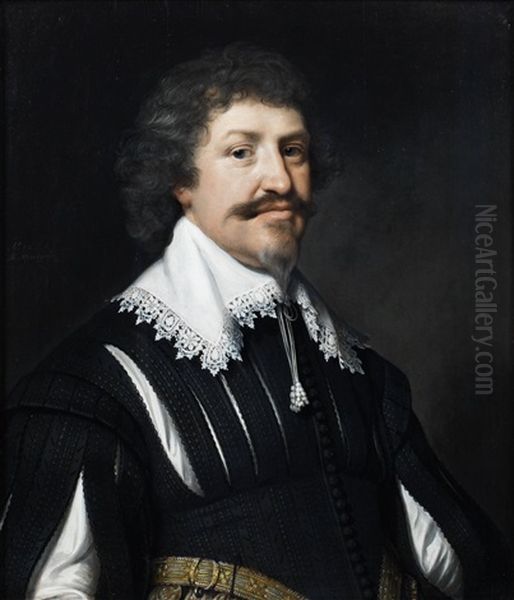 Portrait Of Sir Henry Vane, Half-length, In A Black Embroidered Tunic And White Chemise Oil Painting by Michiel Janszoon van Mierevelt