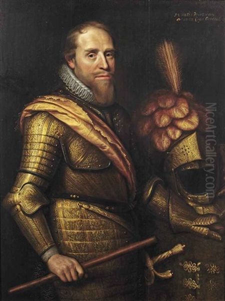 Portrait Of Maurice Of Nassau, Prince Of Orange (1567-1625), Three-quarter-length, In Elaborate Gilt Wheatsheaf Armour And An Orange Sash Oil Painting by Michiel Janszoon van Mierevelt