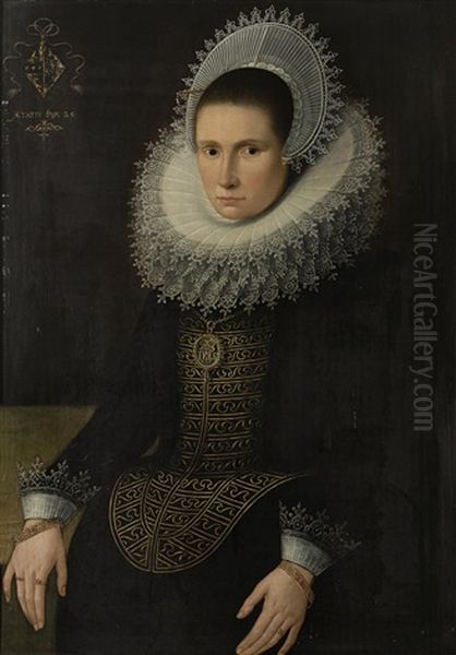 A Portrait Of A Lady, Three-quarter Length, Age 25 Oil Painting by Michiel Janszoon van Mierevelt