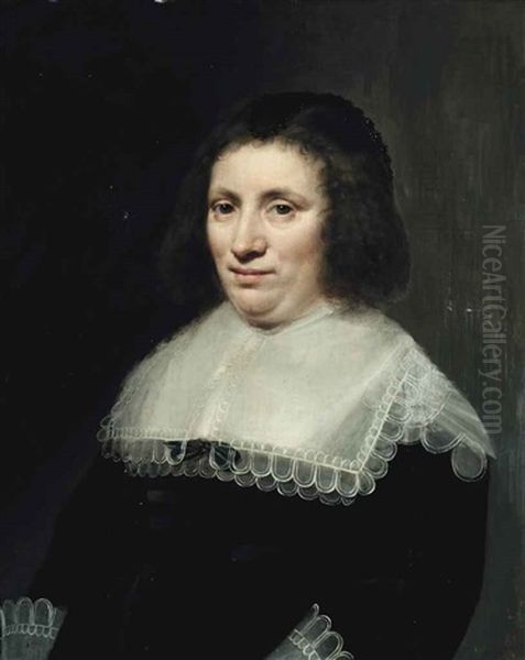 Portrait Of Maria Reigensbergen (1589-1653), Half-length, In A Black Dress And Lace Shawl Oil Painting by Michiel Janszoon van Mierevelt